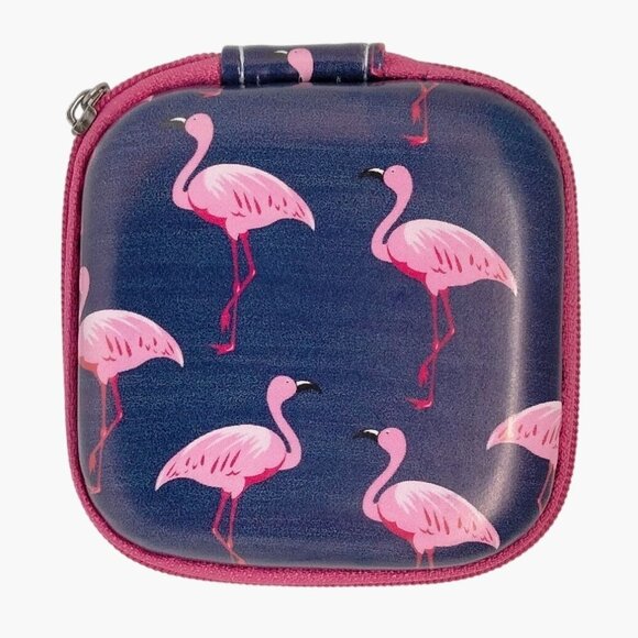 Pink flamingo Tech Case Zipper Mesh Pocket Earbuds Ear Phones - Picture 1 of 4